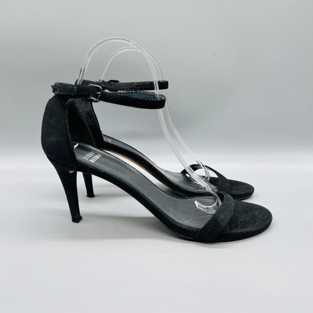 Stuart Weitzman Sandals Womens 8.5 Black Leather Ankle Strap Stiletto Heel Shoes